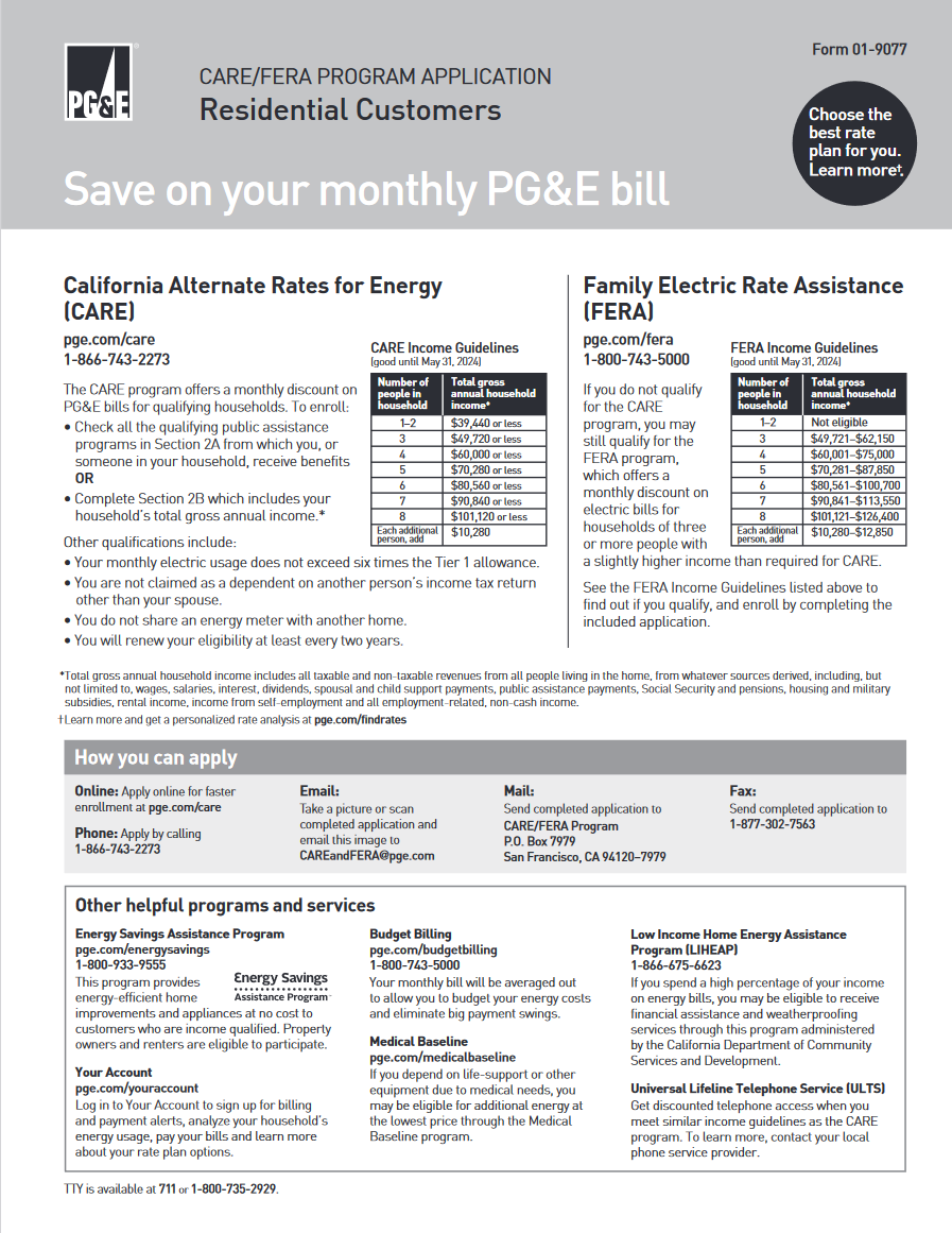 English: California Alternate Rates for Energy (CARE) and Family Electric Rate Assistance (FERA)