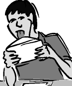 image of a man licking an envelope
